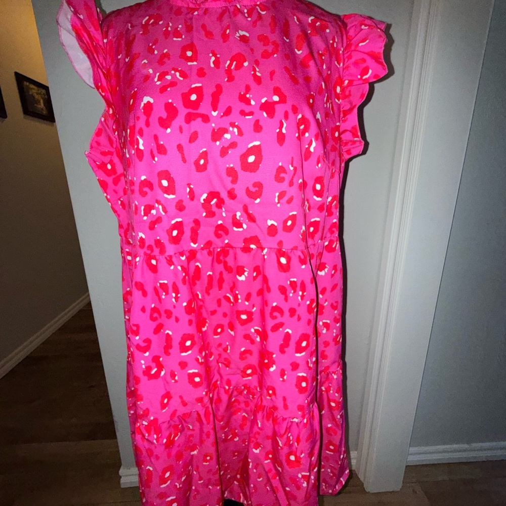 SHEIN Pink Leopard Print Midi Dress